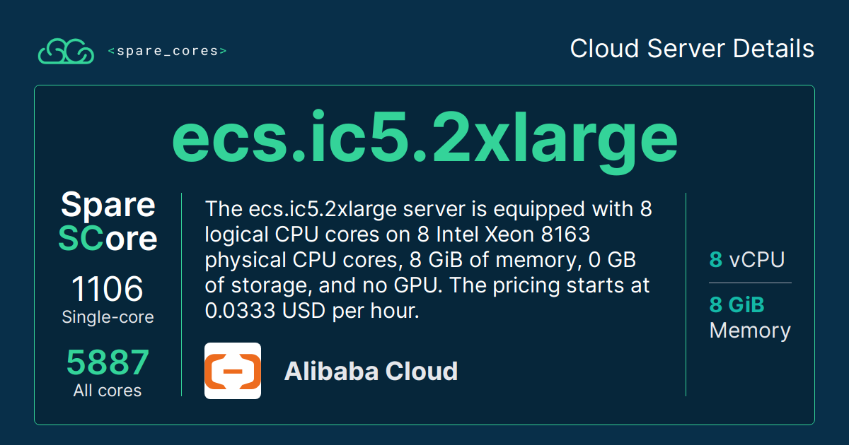 ecs.ic5.2xlarge by Alibaba Cloud - Spare Cores