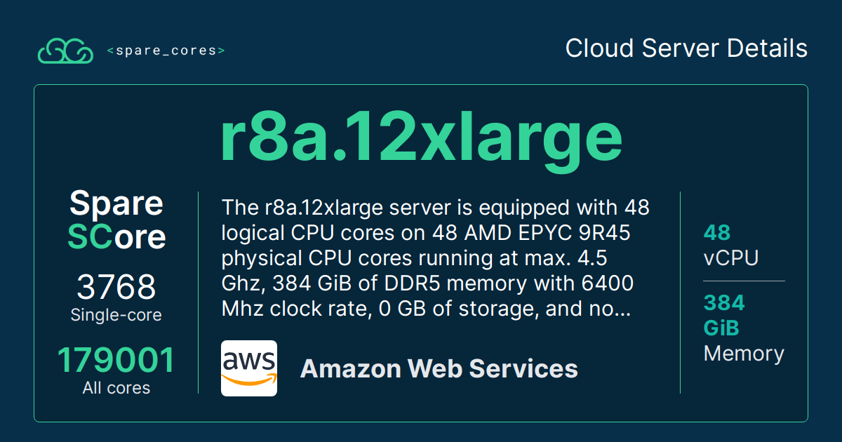 r8a.12xlarge by Amazon Web Services - Spare Cores