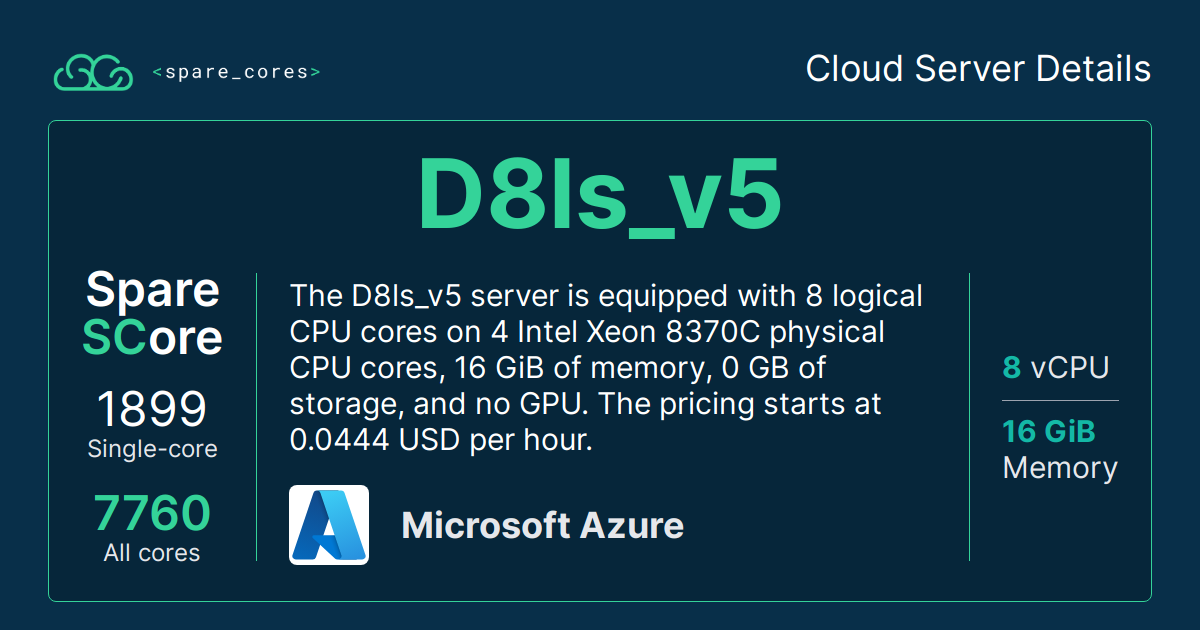 D8ls_v5 by Microsoft Azure Spare Cores
