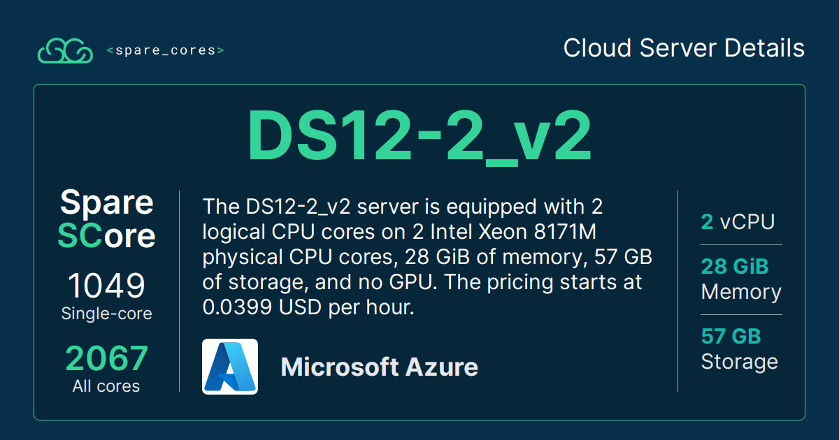 【D30209】azure DS12-2_v2 by Microsoft Azure - Spare Cores