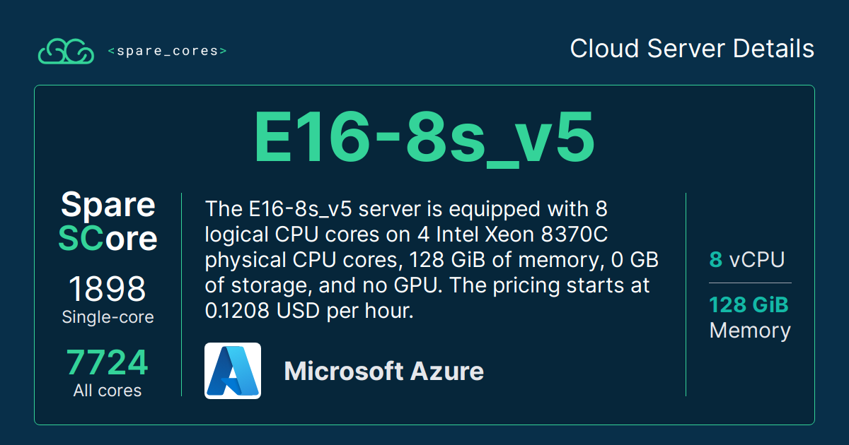 E16-8s_v5 by Microsoft Azure - Spare Cores