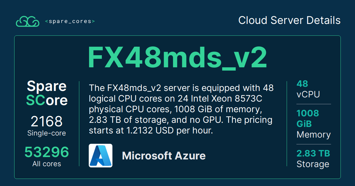 Azure Cpu FX48mds_v2 by Microsoft Azure - Spare Cores