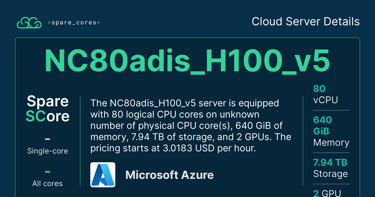 NC80adis_H100_v5 by Microsoft Azure Spare Cores