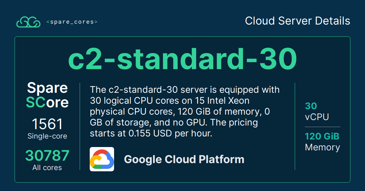 c2-standard-30 by Google Cloud Platform - Spare Cores