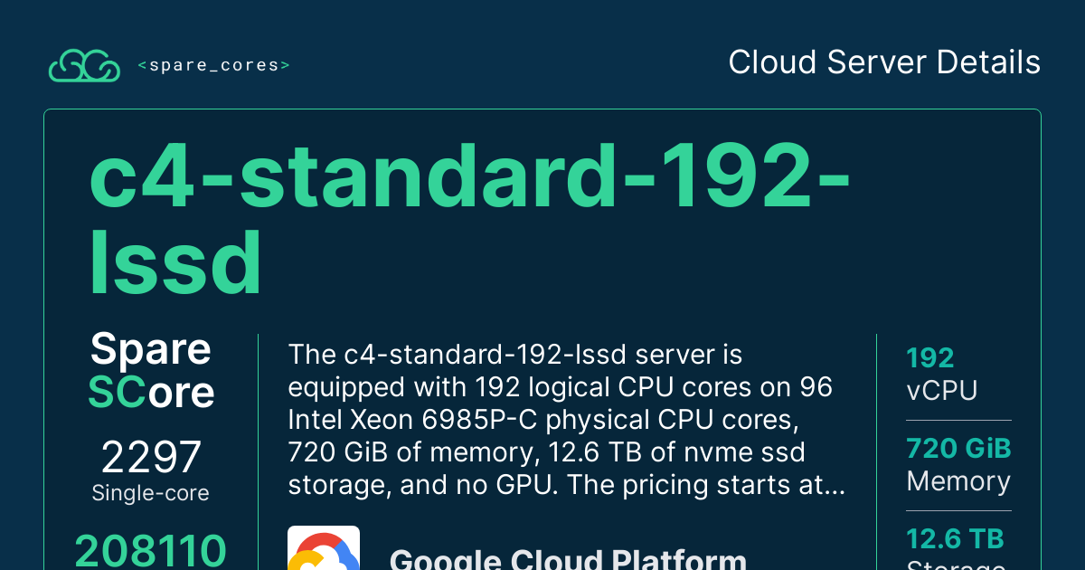 c4-standard-192-lssd by Google Cloud Platform - Spare Cores