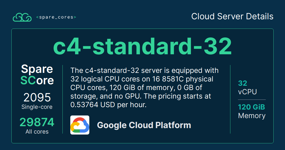 c4-standard-32 by Google Cloud Platform - Spare Cores