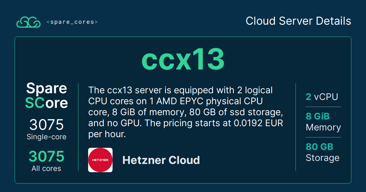 ccx13 by Hetzner Cloud - Spare Cores